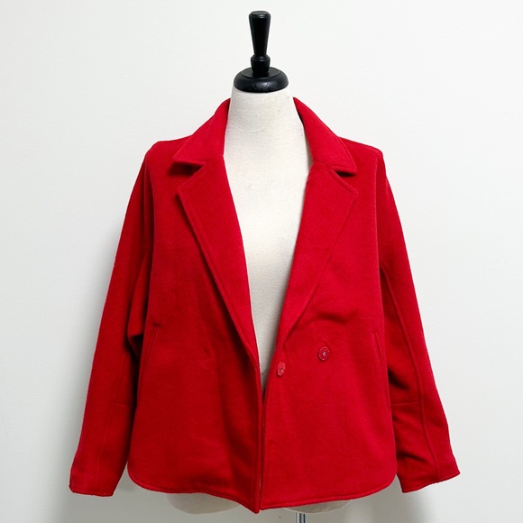 Marla Wynne Layers Red Melton Wool Blend Snap Button Dolman Sleeve Coat Medium - Picture 4 of 12